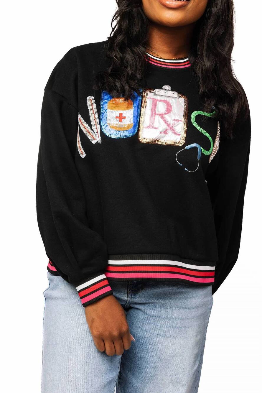 NEW QUEEN OF SPARKLES icon nurse sweatshirt in navy